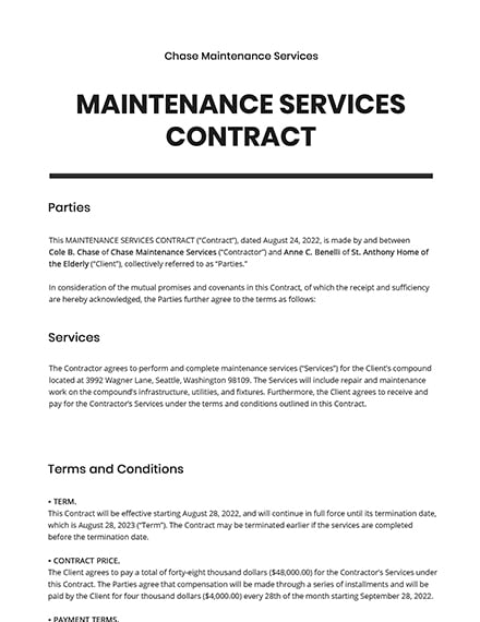 business plan service contract