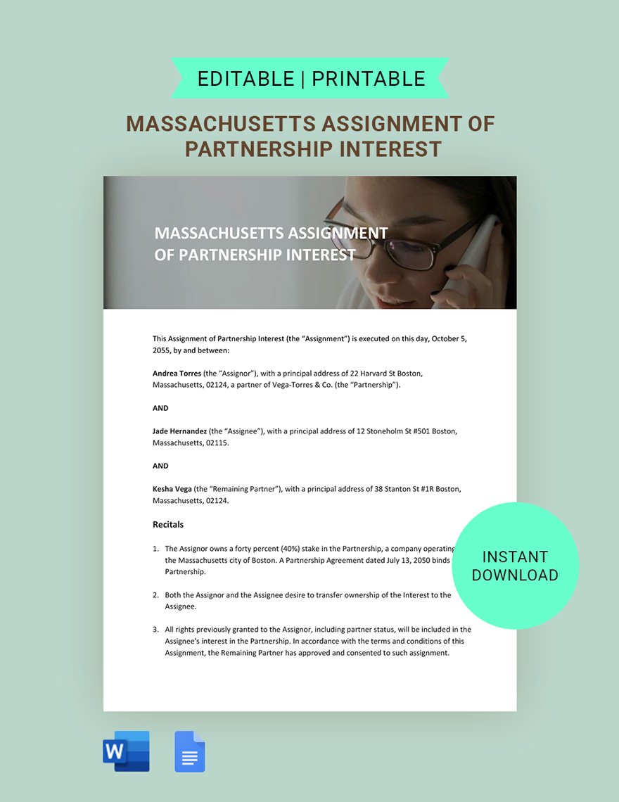 Massachusetts Assignment Of Partnership Interest Template