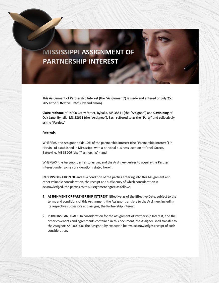 Mississippi Assignment Of Partnership Interest Template