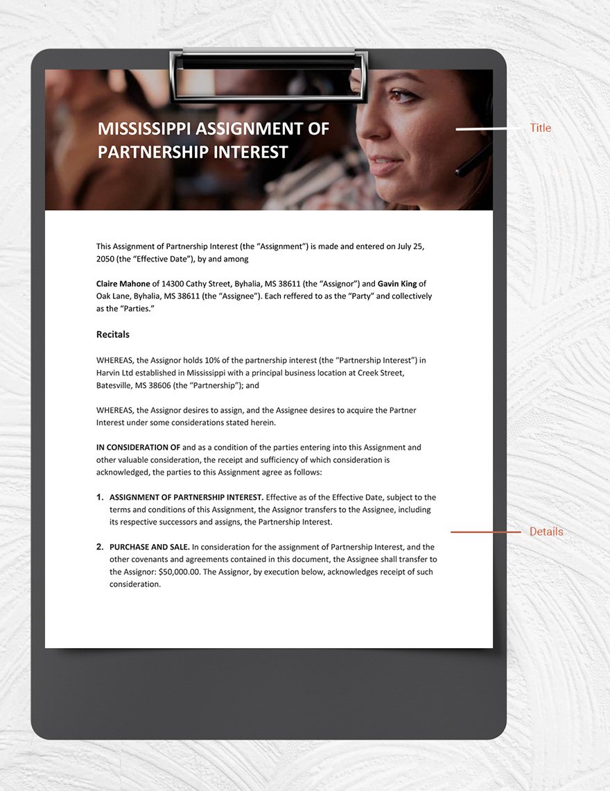 Mississippi Assignment Of Partnership Interest Template