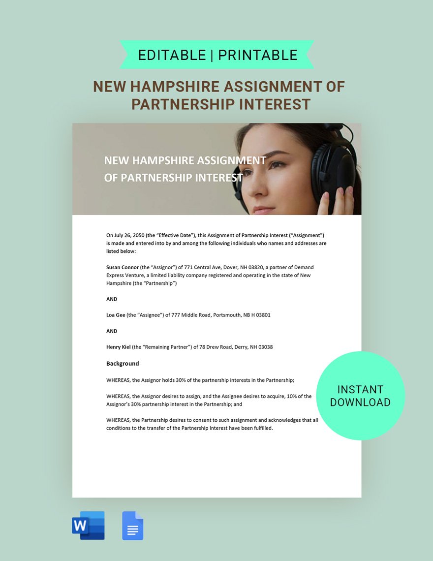 New Hampshire Assignment Of Partnership Interest Template