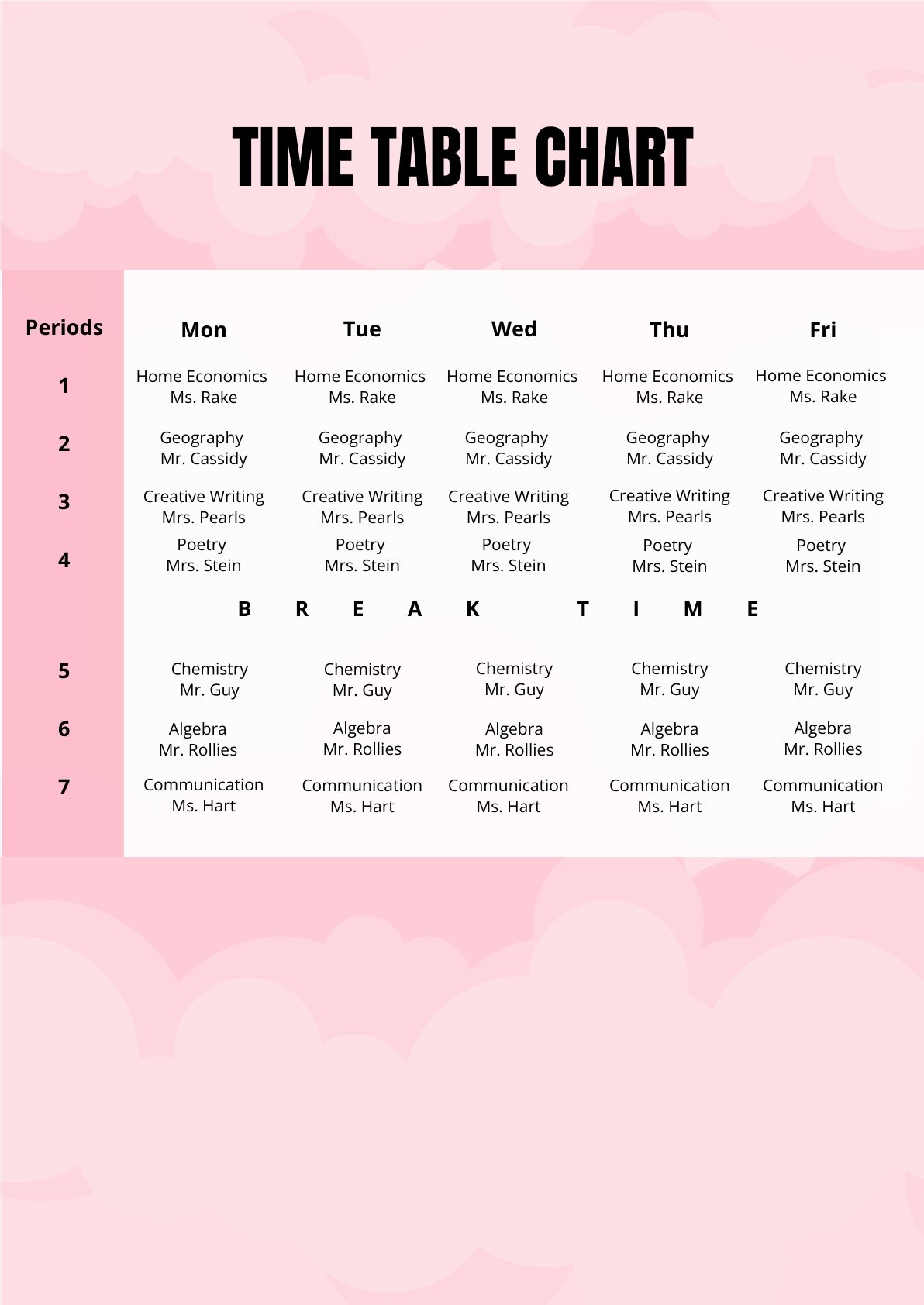 Free Creative Time Table Chart Template in PDF