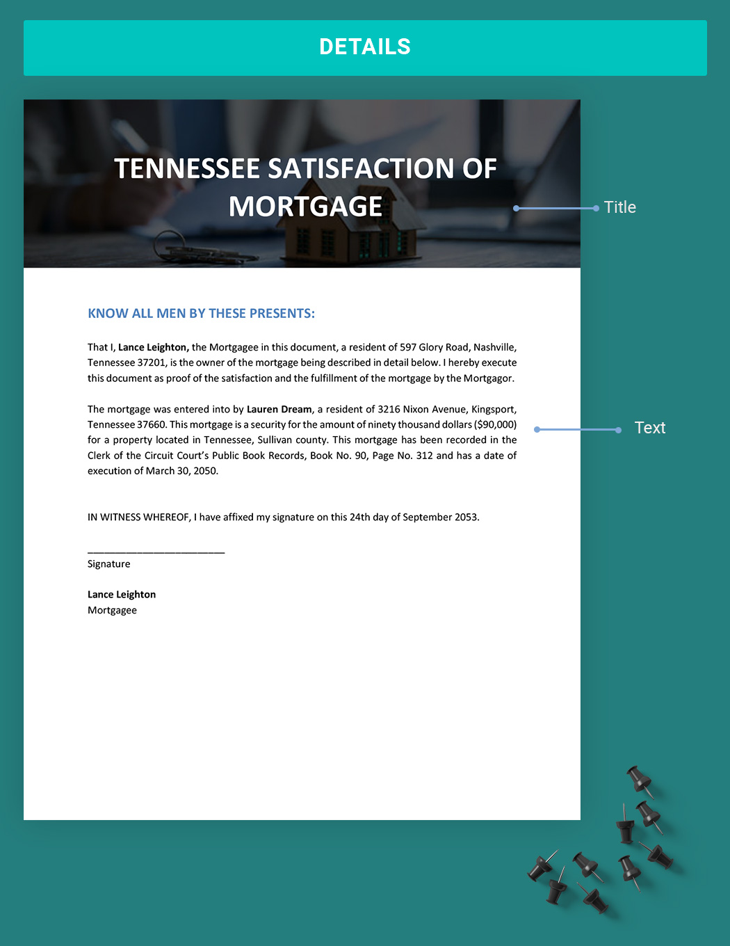 Tennessee Satisfaction of Mortgage Template