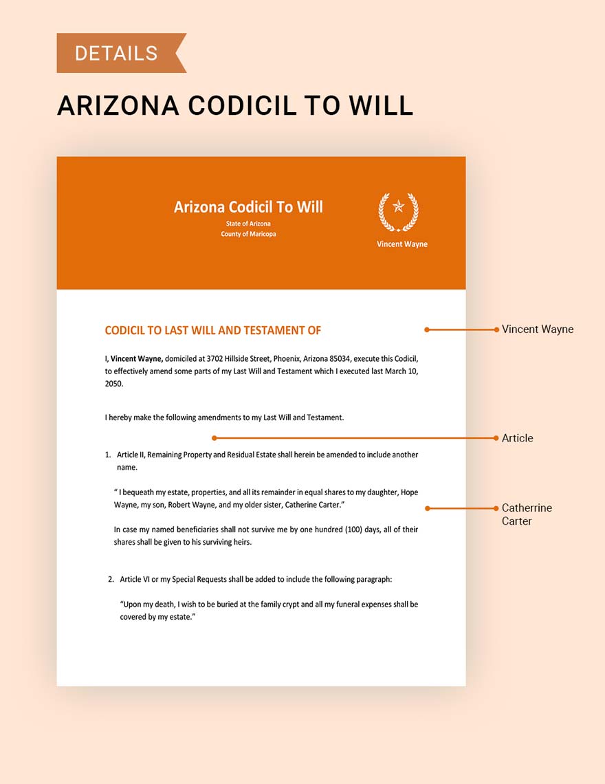 Arizona Codicil To Will Template