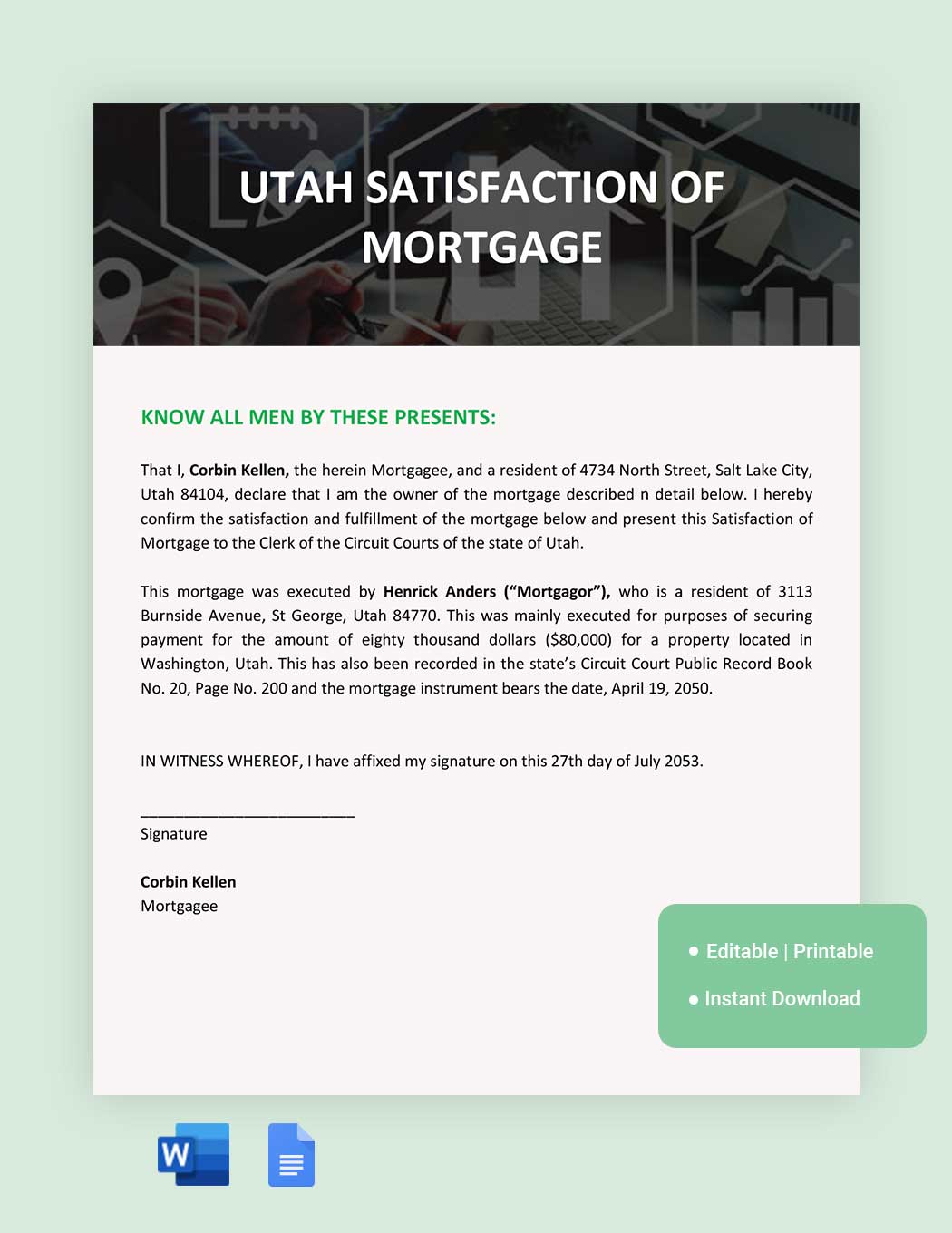 Utah Satisfaction of Mortgage Template