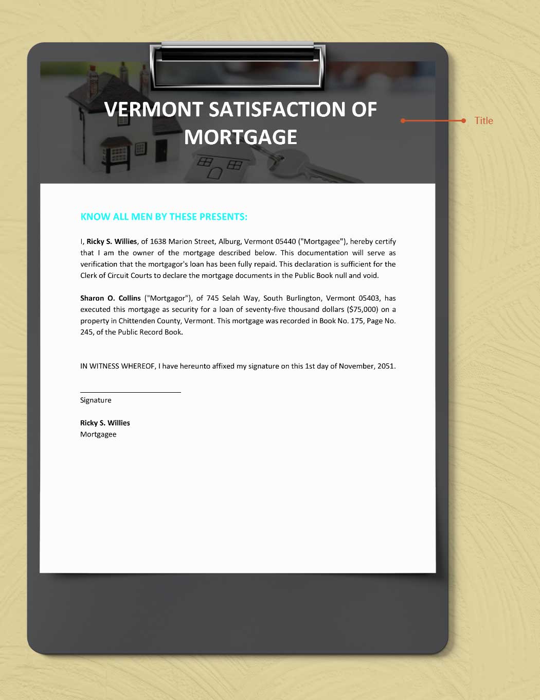 Vermont Satisfaction Of Mortgage Template