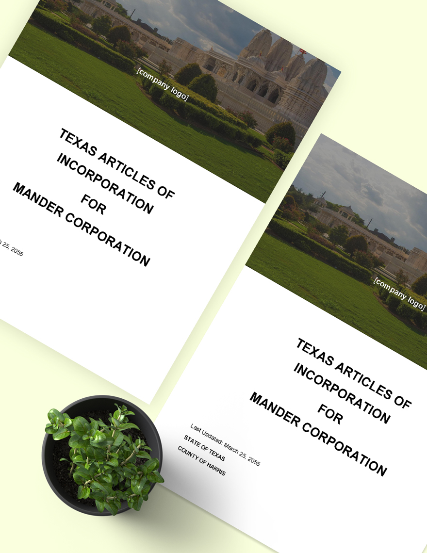 Texas Articles Of Incorporation Template