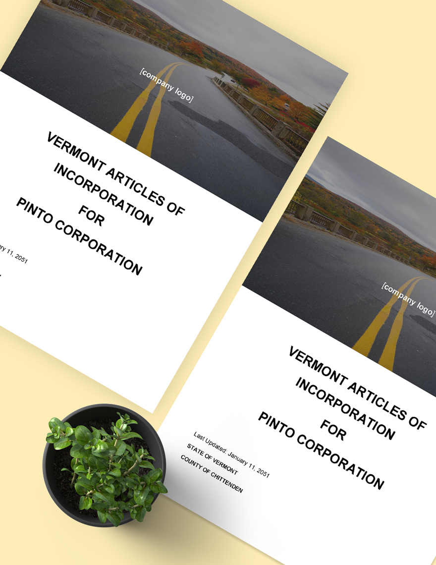 Vermont Articles Of Incorporation Template