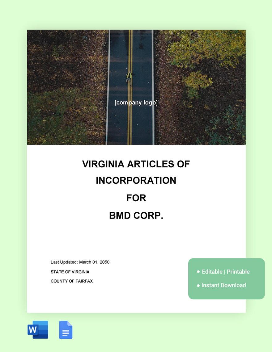 Virginia Articles Of Incorporation Template in Word, Google Docs