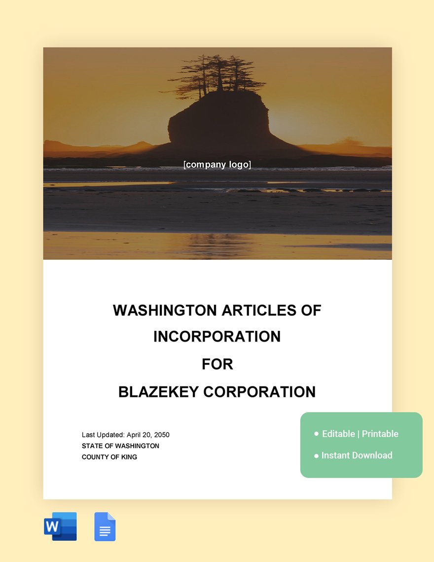 Washington Articles Of Incorporation Template in Word, Google Docs