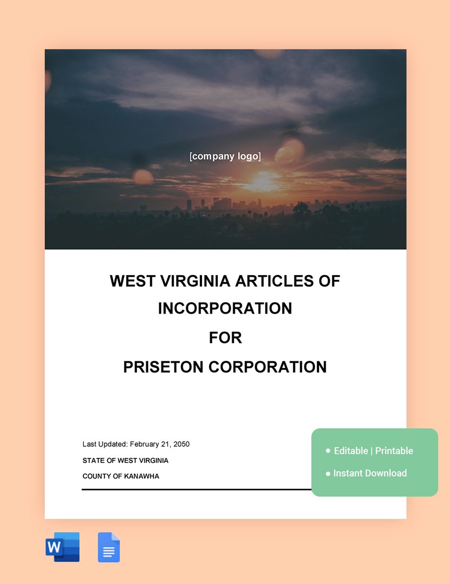 West Virginia Articles Of Incorporation Template
