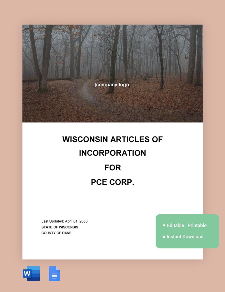 Wisconsin Articles Of Incorporation Template in Word, Google Docs