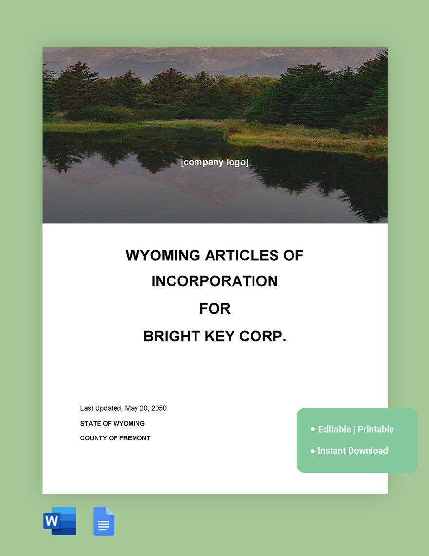 Wyoming Articles Of Incorporation Template