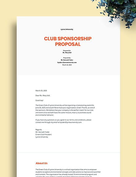 Club Sponsorship Proposal Template