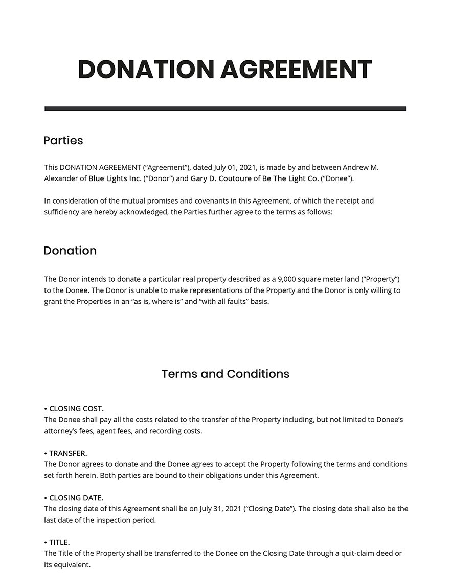 Donation Agreement Template