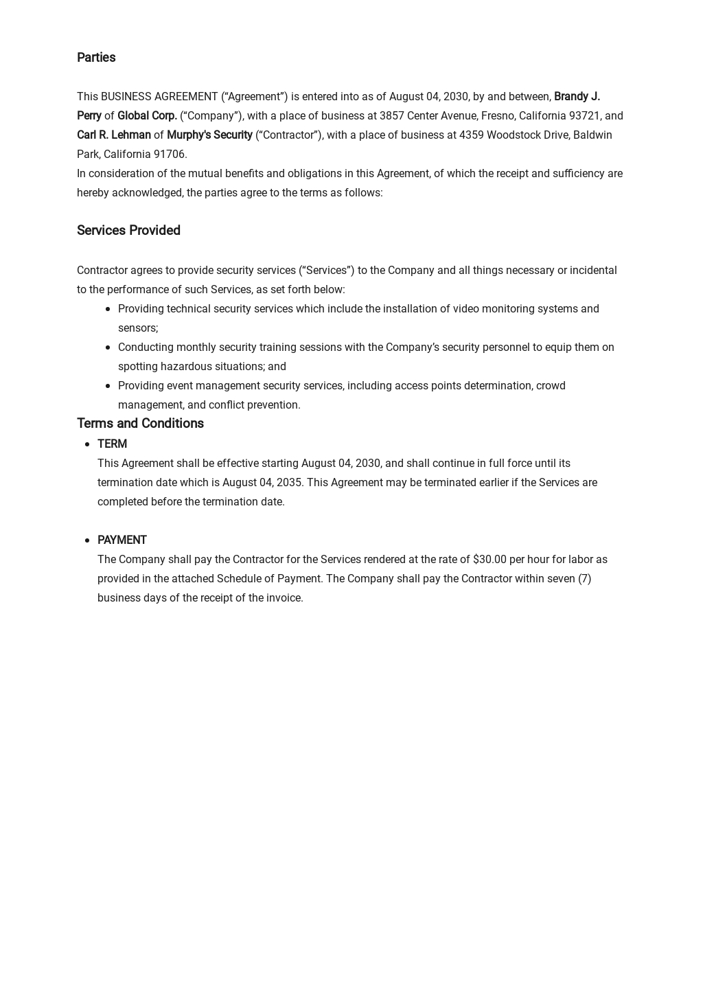 Simple Agreement Template Between Two Parties