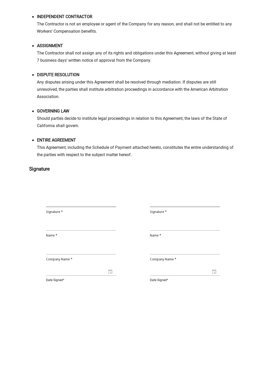 Simple Agreement Template Between Two Parties