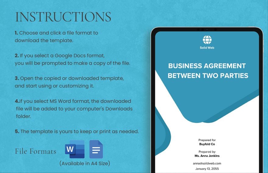 Business Agreement between Two Parties Template