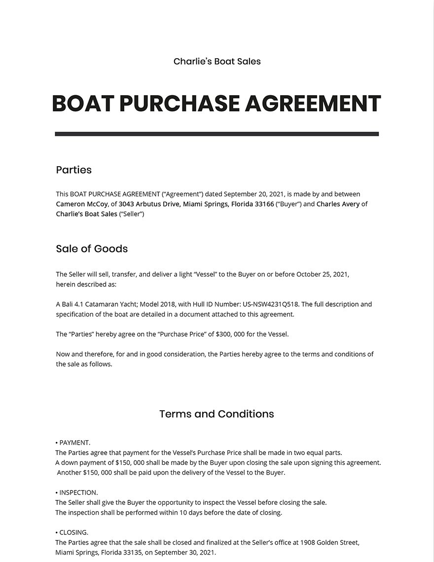Boat Purchase Agreement Template
