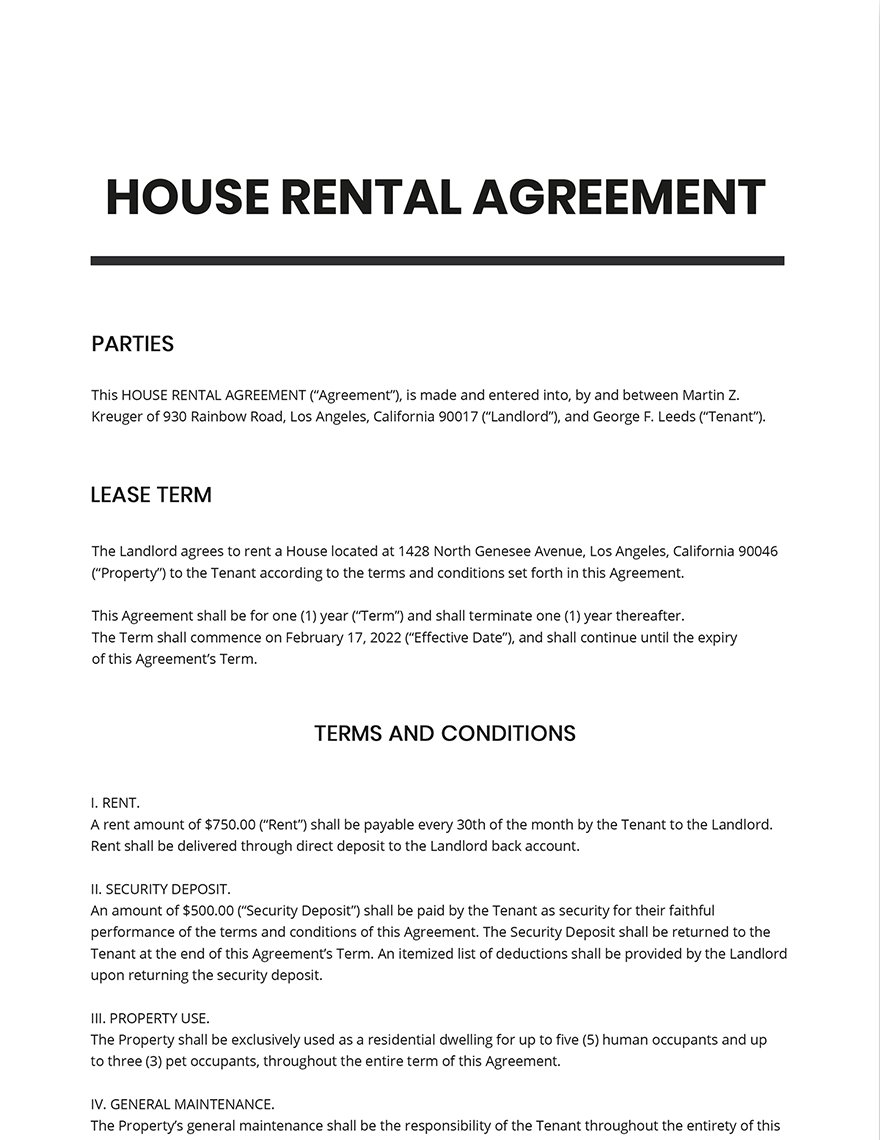 House Rental Agreement Template