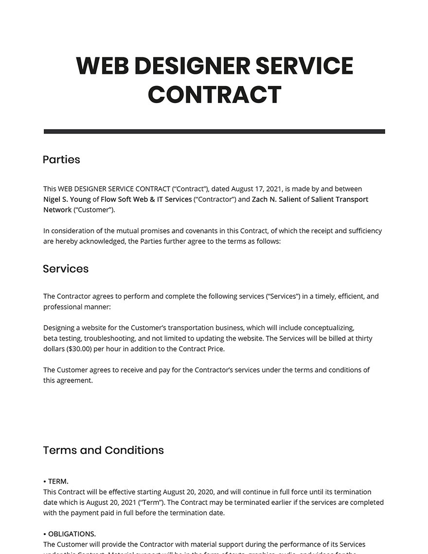 Web Designer Contract Template