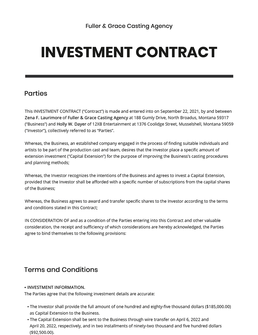 Simple Investment Contract Template