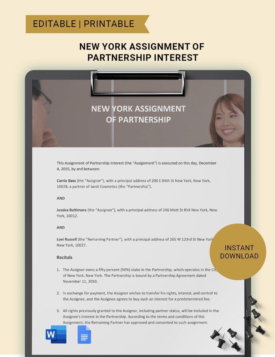 New York Assignment Of Partnership Interest Template