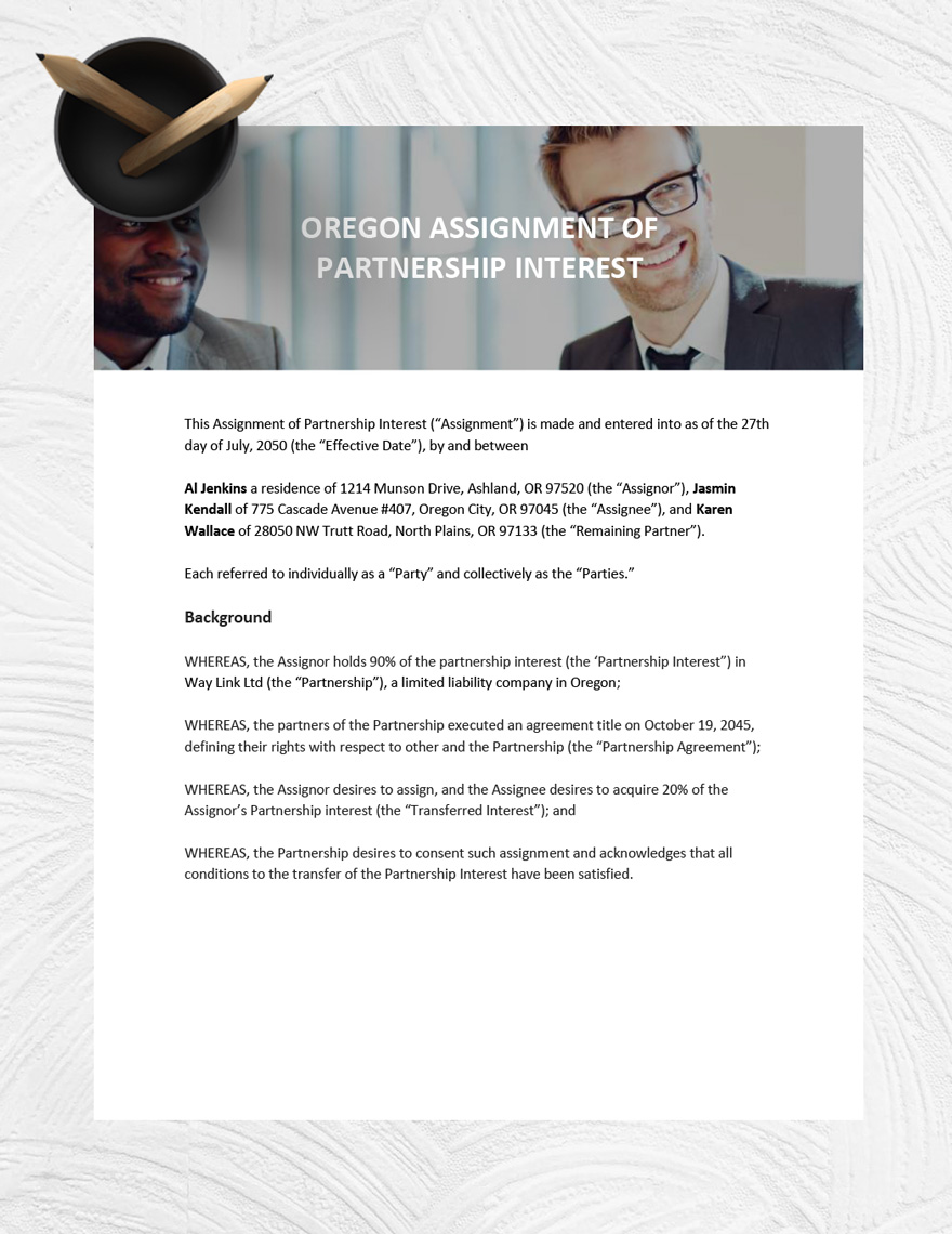 Oregon Assignment Of Partnership Interest Template