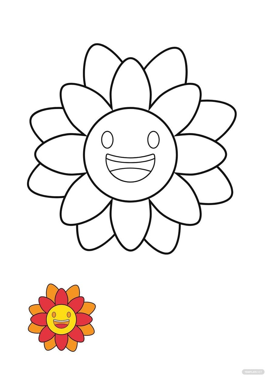 Free Flower Smiley coloring page in PDF, JPG