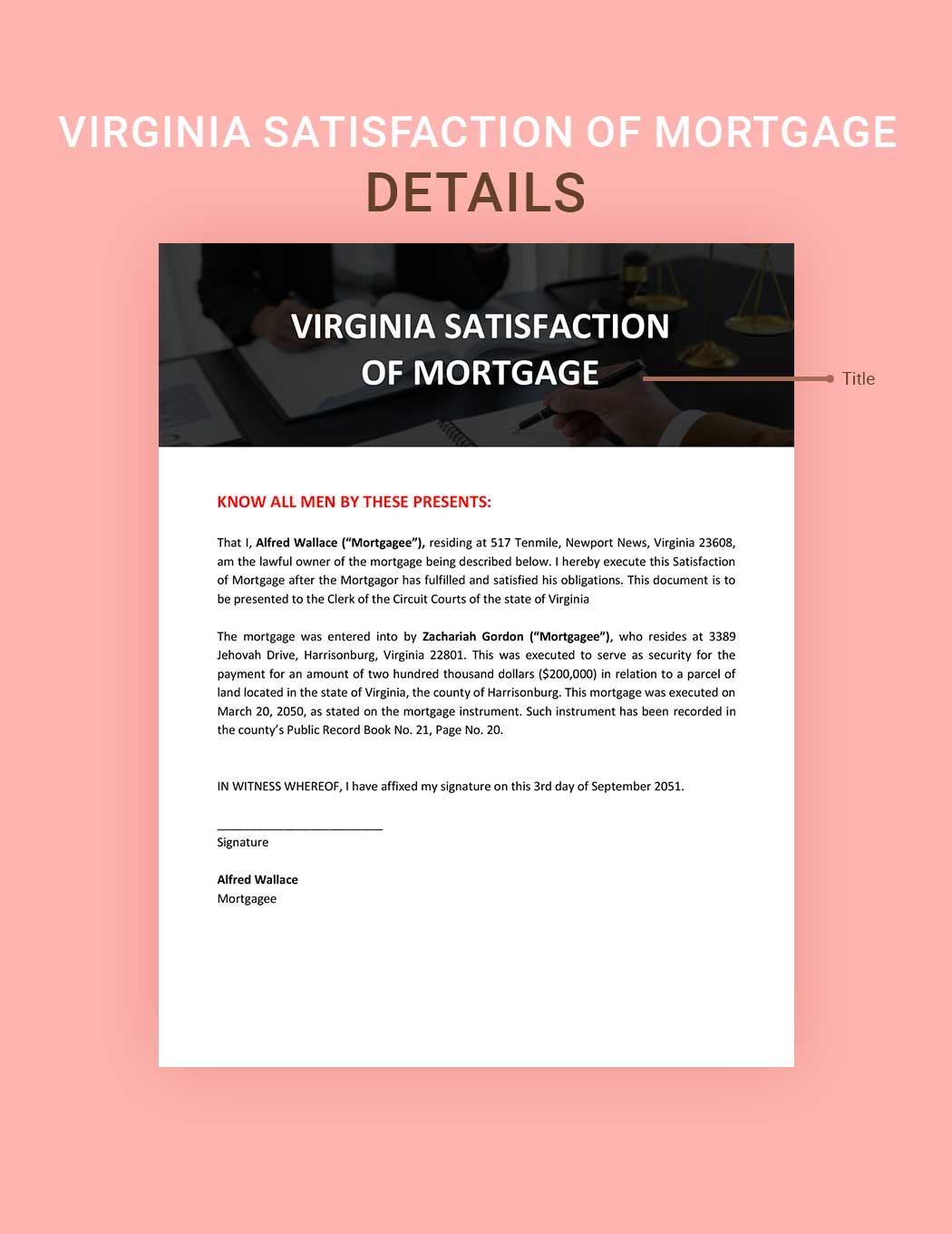 Virginia Satisfaction of Mortgage Template
