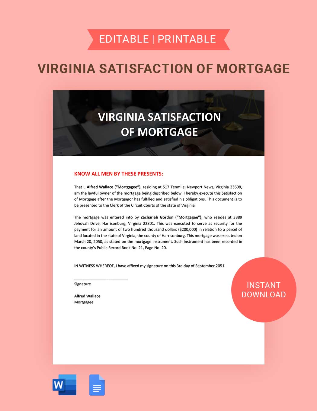 Virginia Satisfaction of Mortgage Template