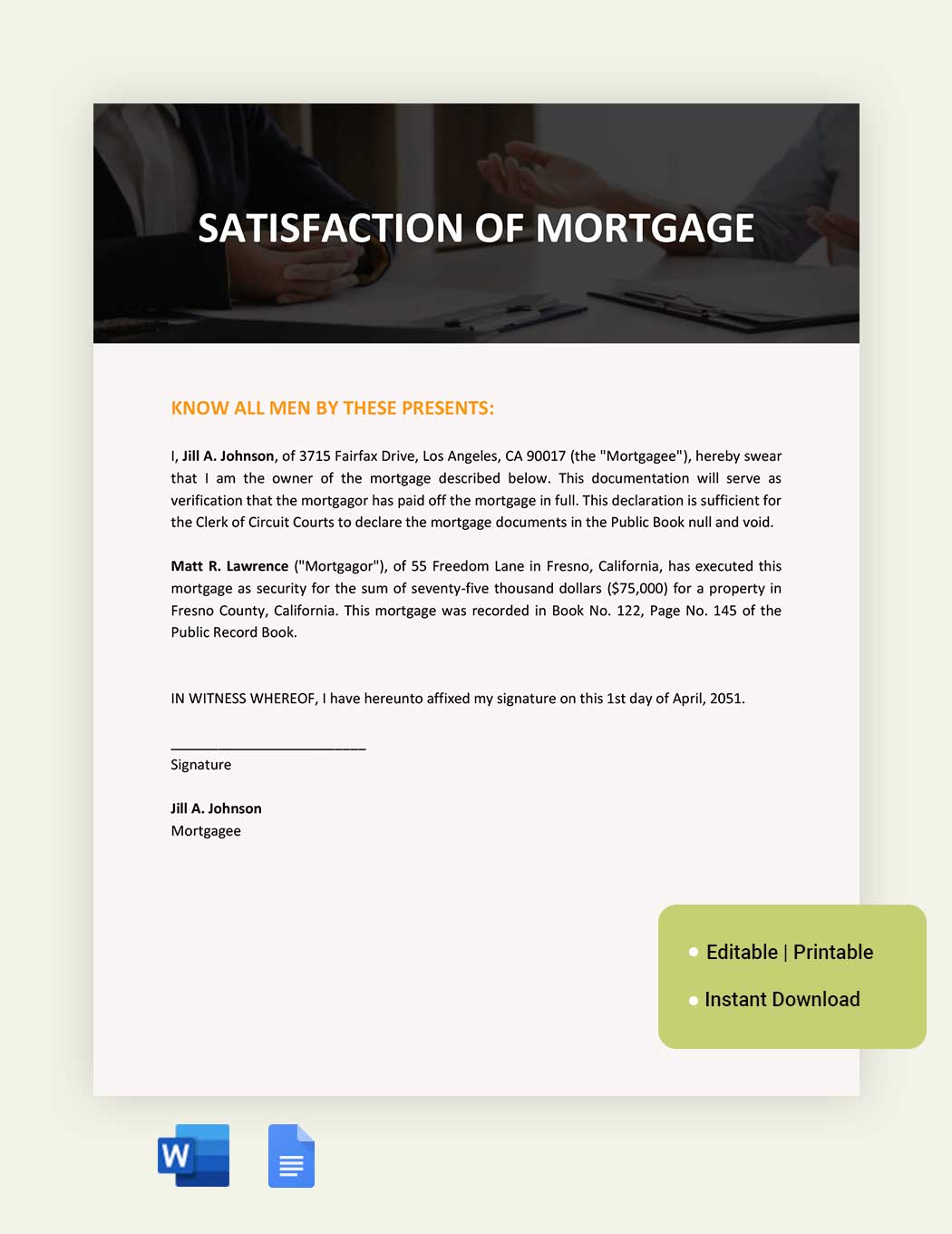 Sample Satisfaction Of Mortgage Template