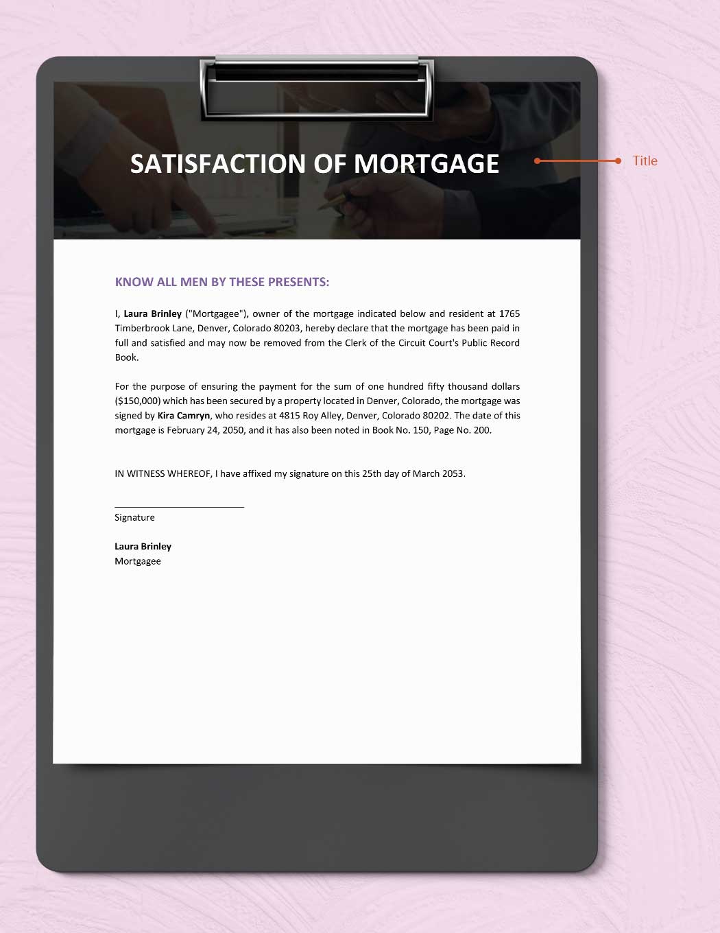 Printable Satisfaction Of Mortgage Template