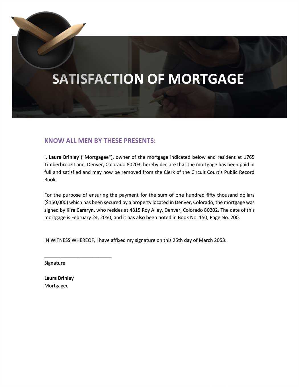 Free Printable Satisfaction Of Mortgage Template Download In Word Google Docs Template