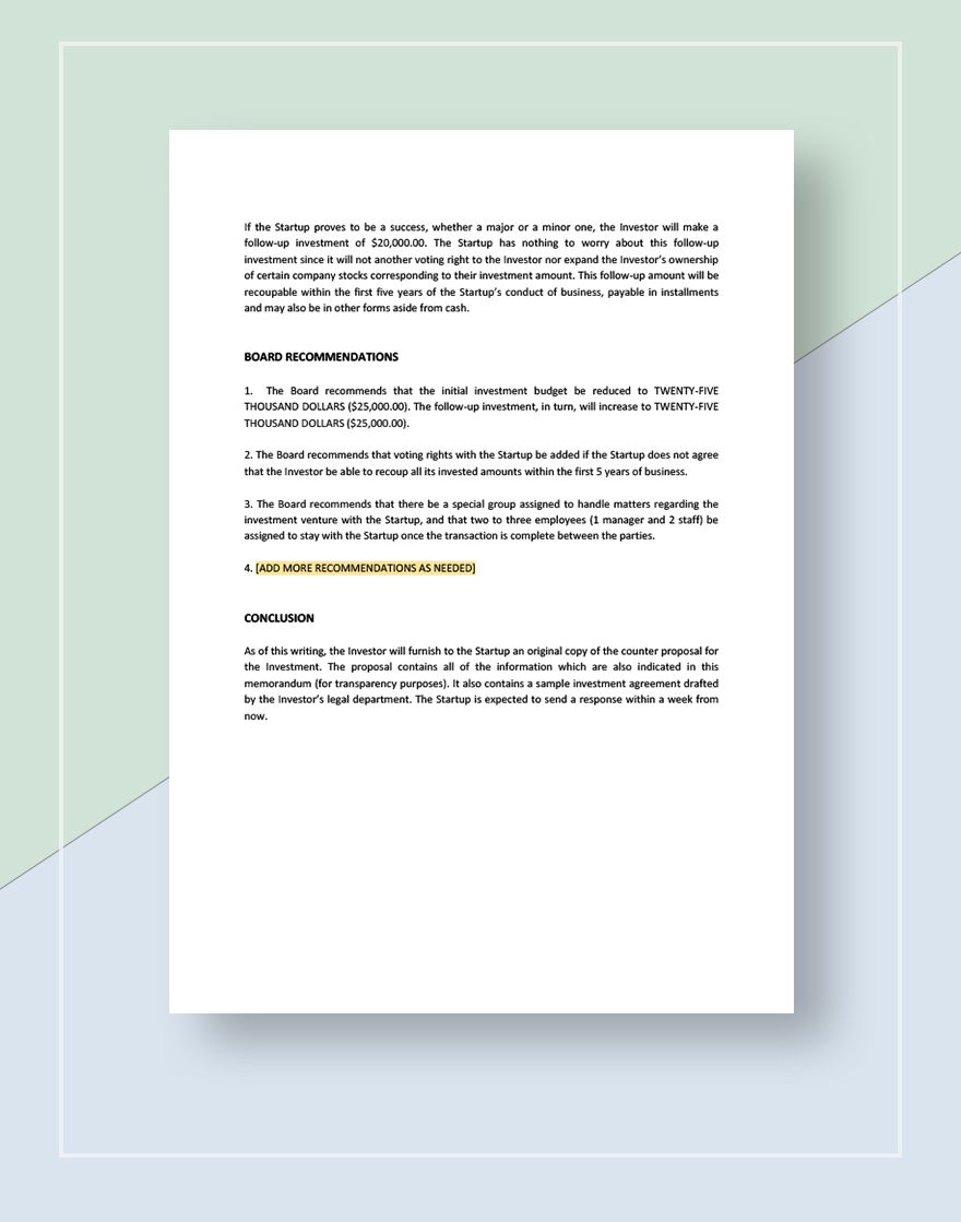 Investment Memo Template Google Docs Word Apple Pages Template net
