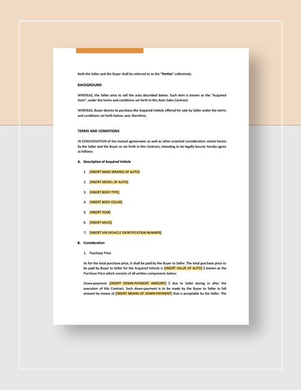 Auto sales contract Template