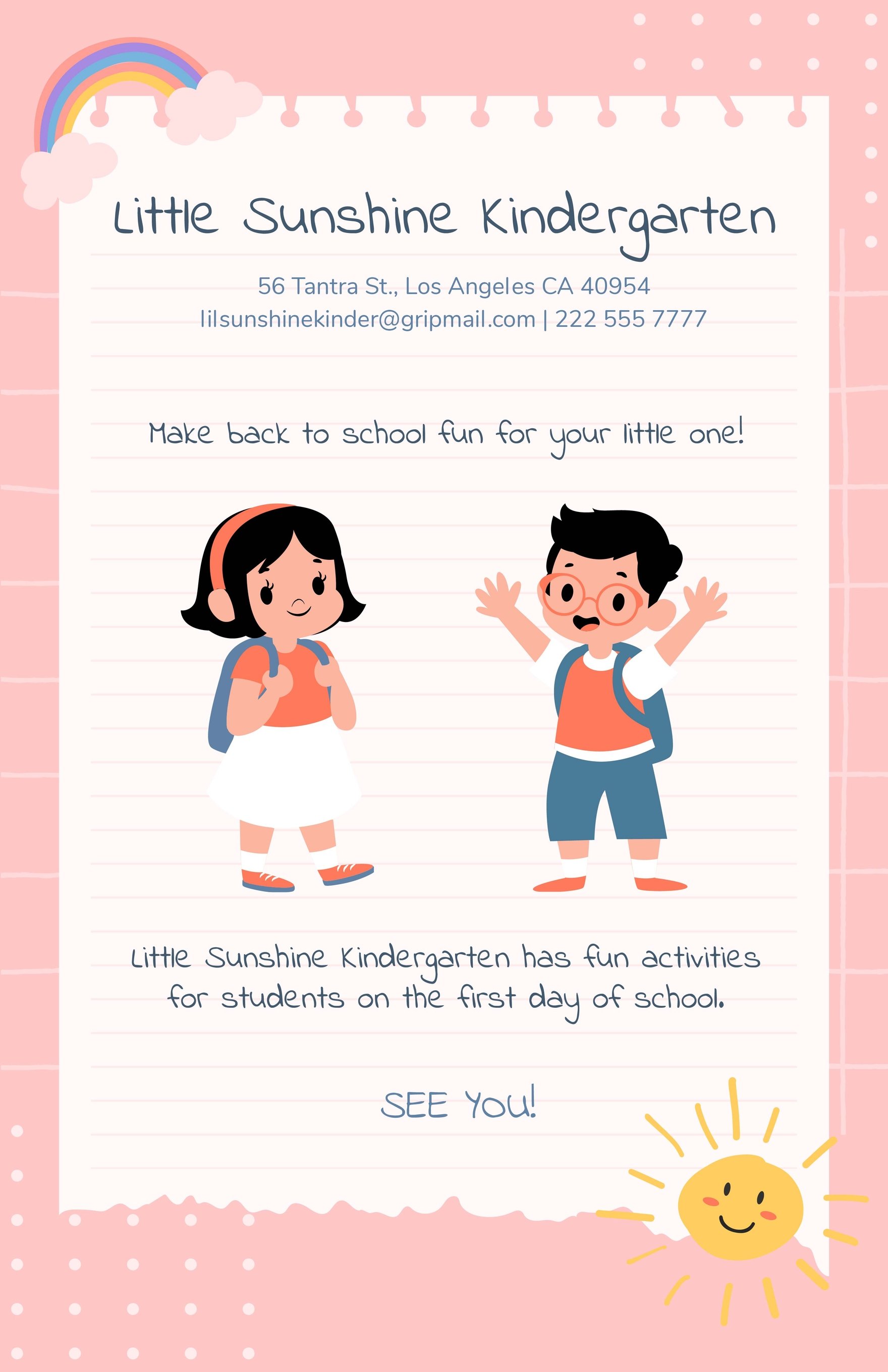 Kindergarten Back To School Poster