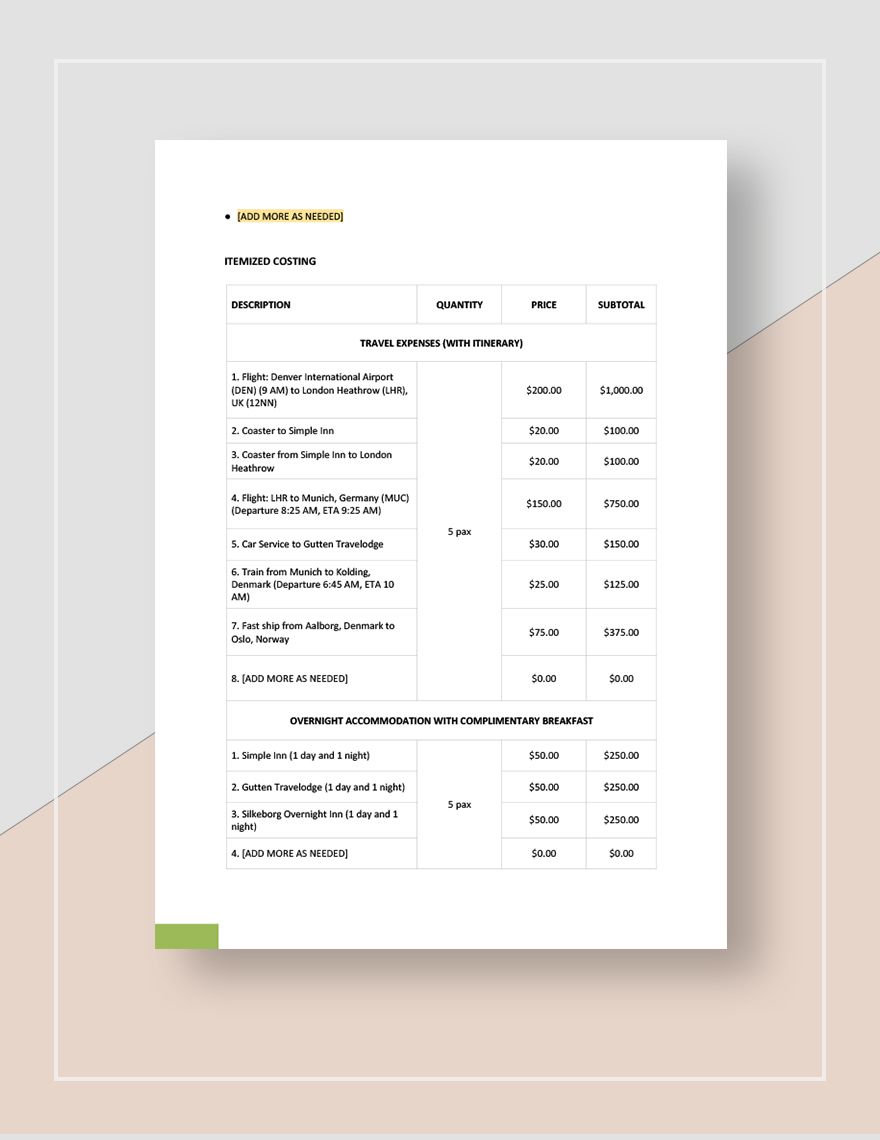 Tour Package Quotation Template
