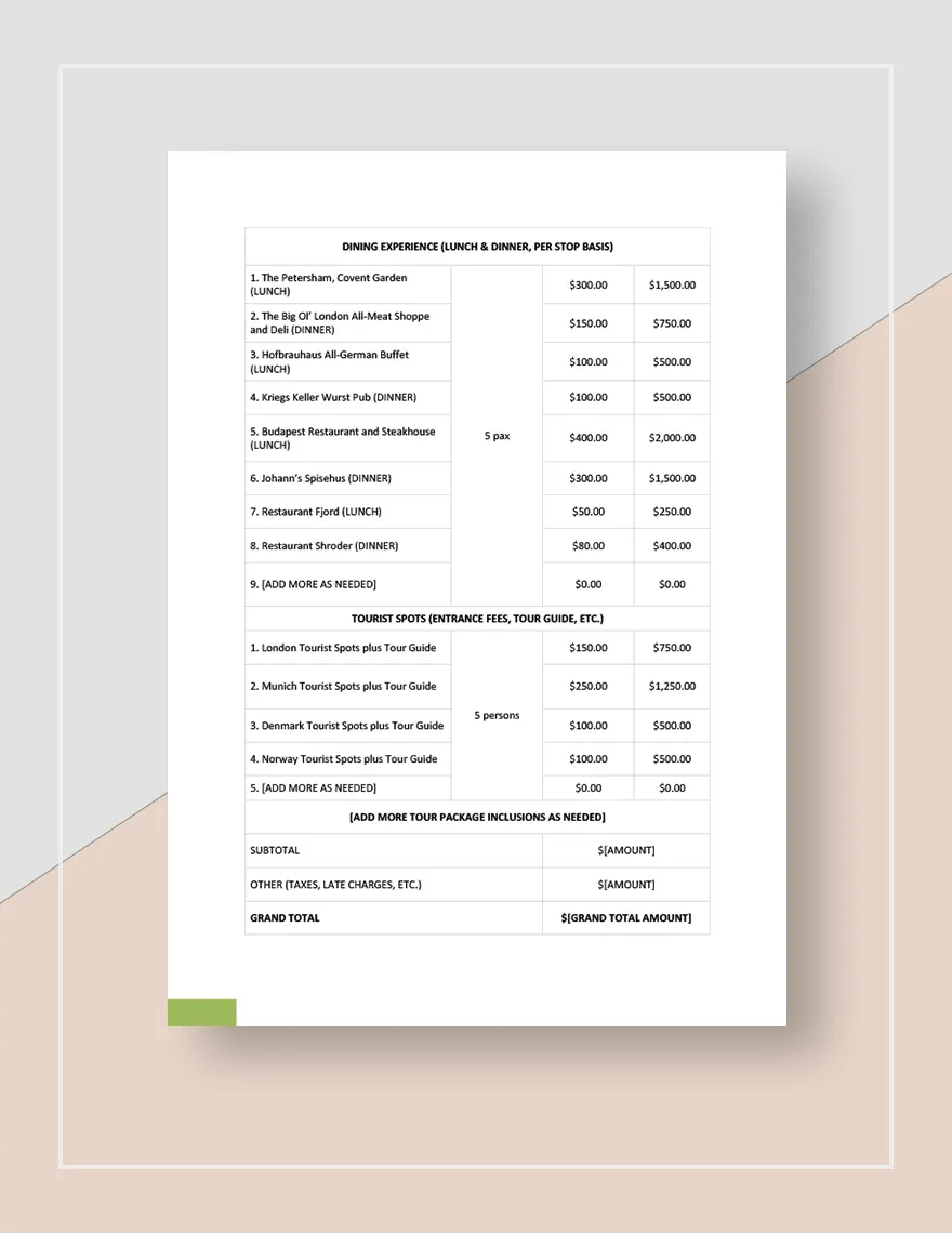 Tour Package Quotation Template