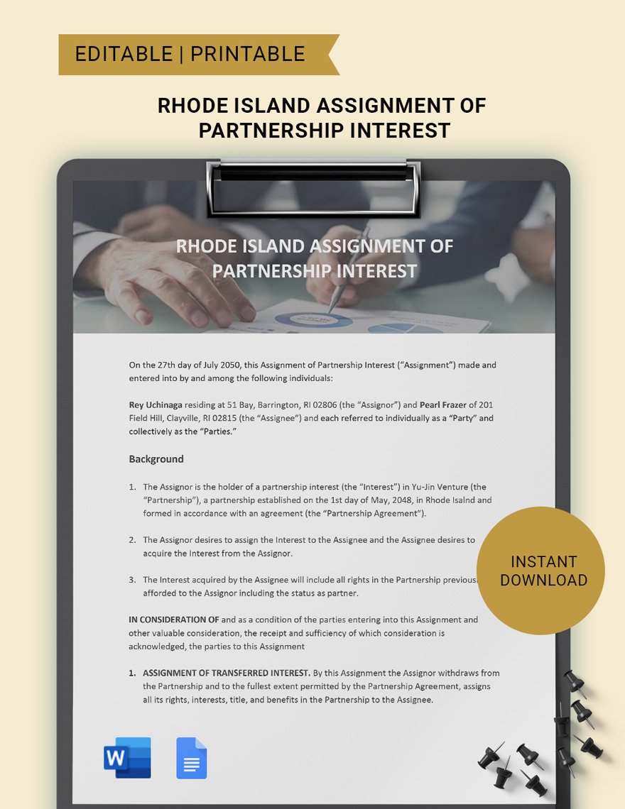 Rhode Island Assignment Of Partnership Interest Template
