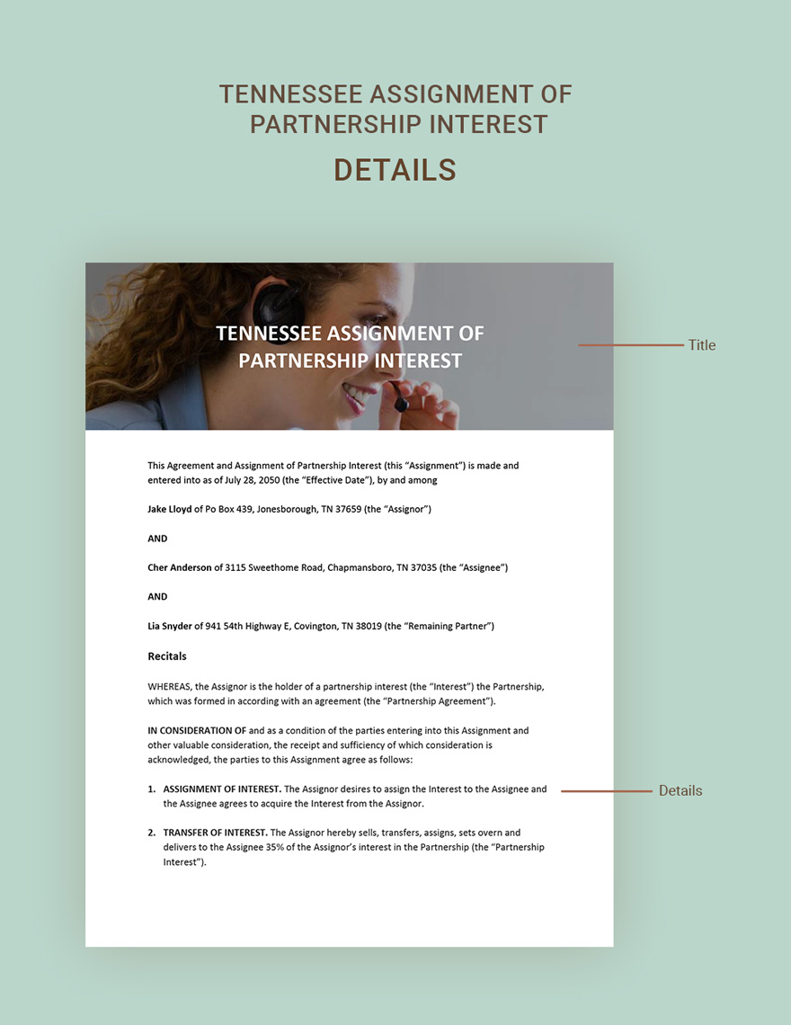 Tennessee Assignment Of Partnership Interest Template