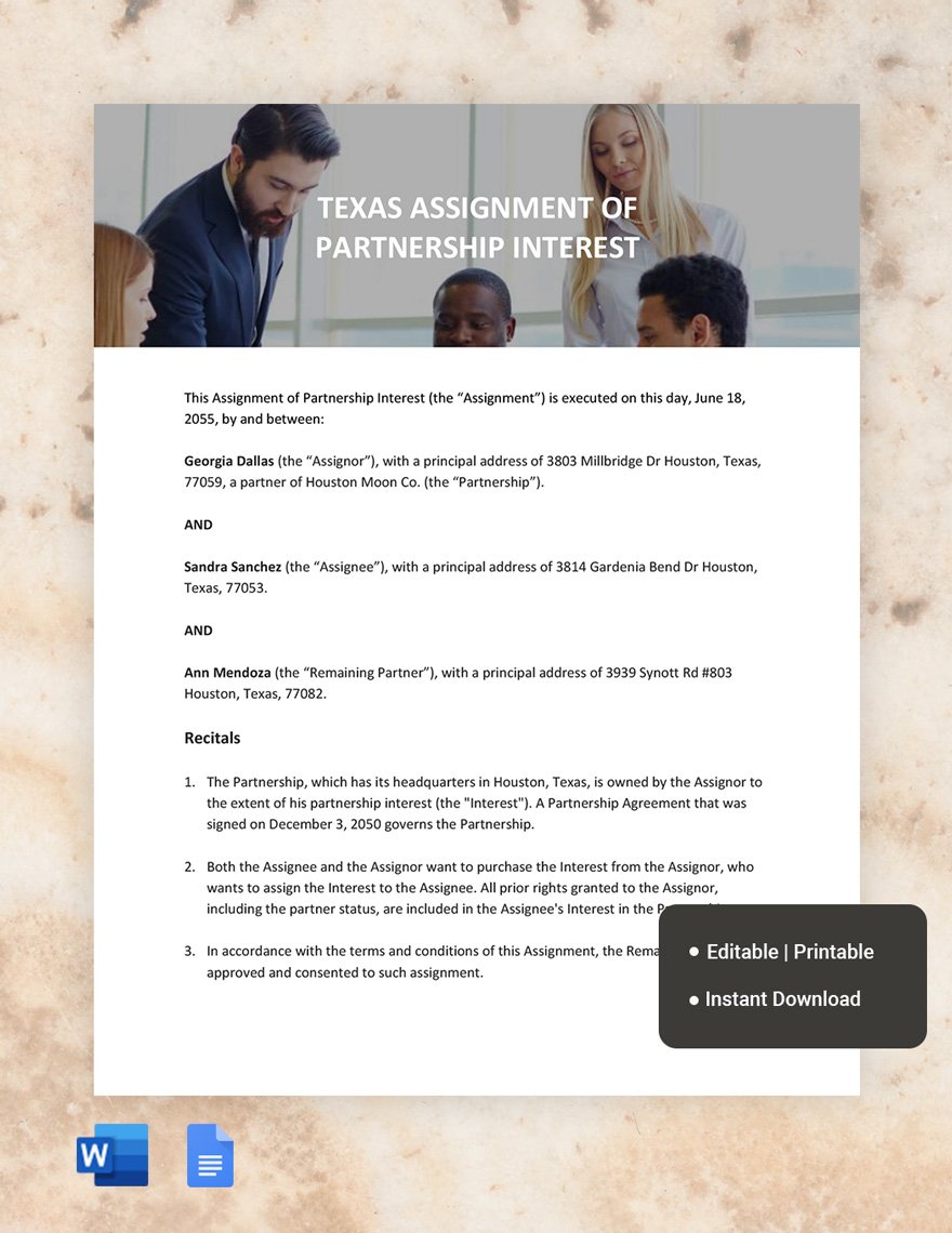 Texas Assignment Of Partnership Interest Template