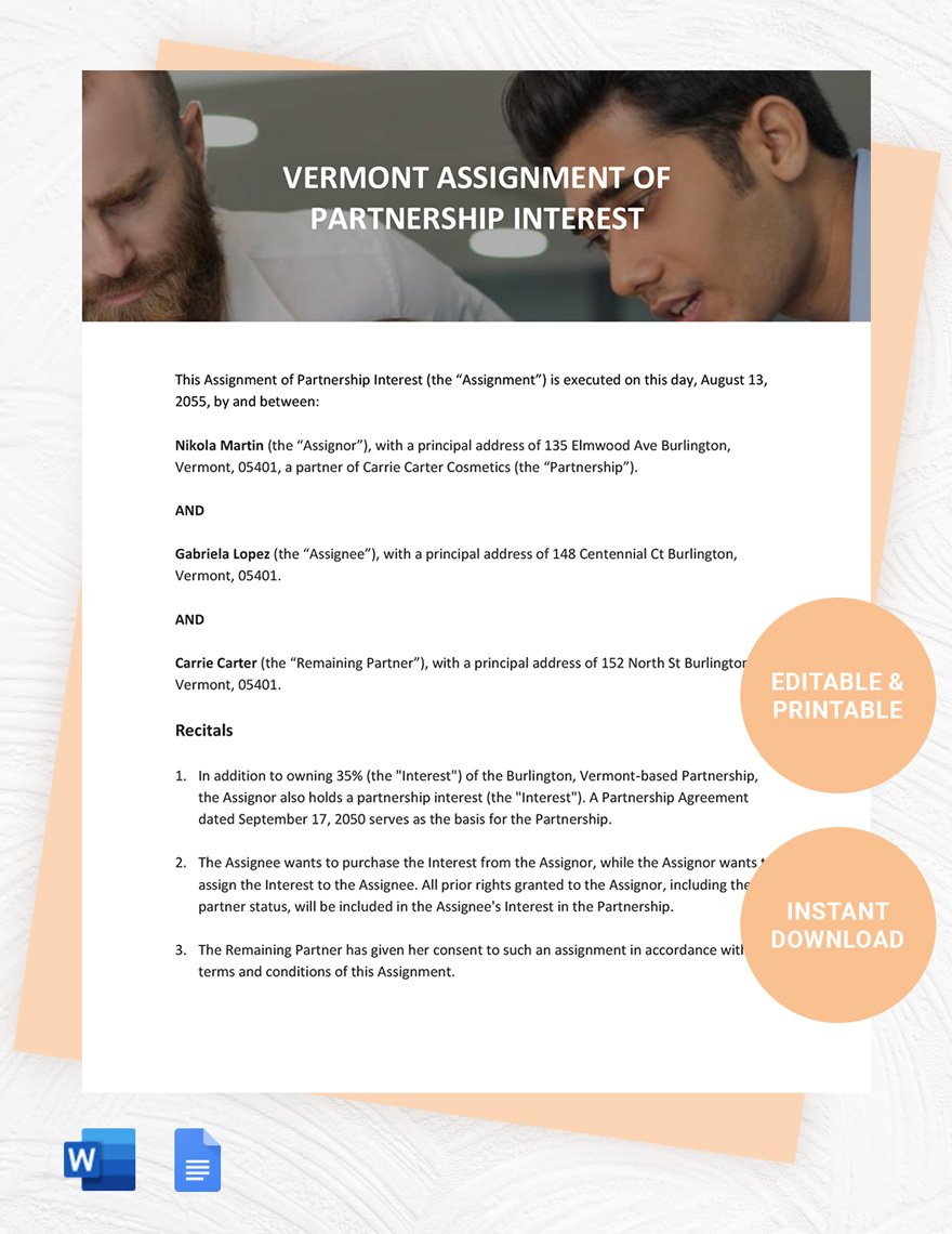 Vermont Assignment Of Partnership Interest Template