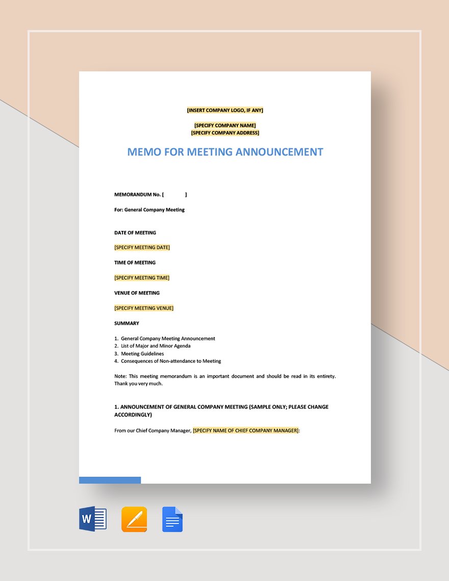 Memo for Meeting Announcement Template