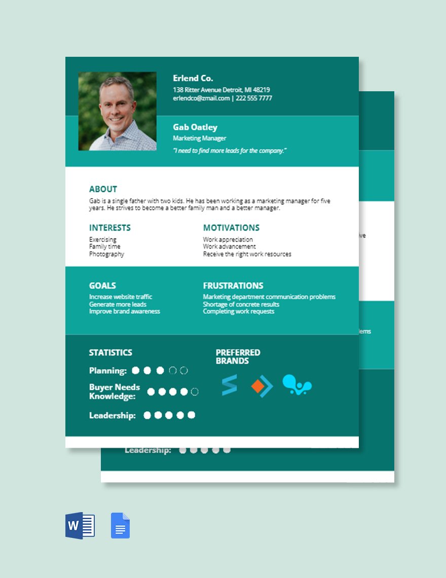 Marketing Manager User Persona Template in Word, Google Docs