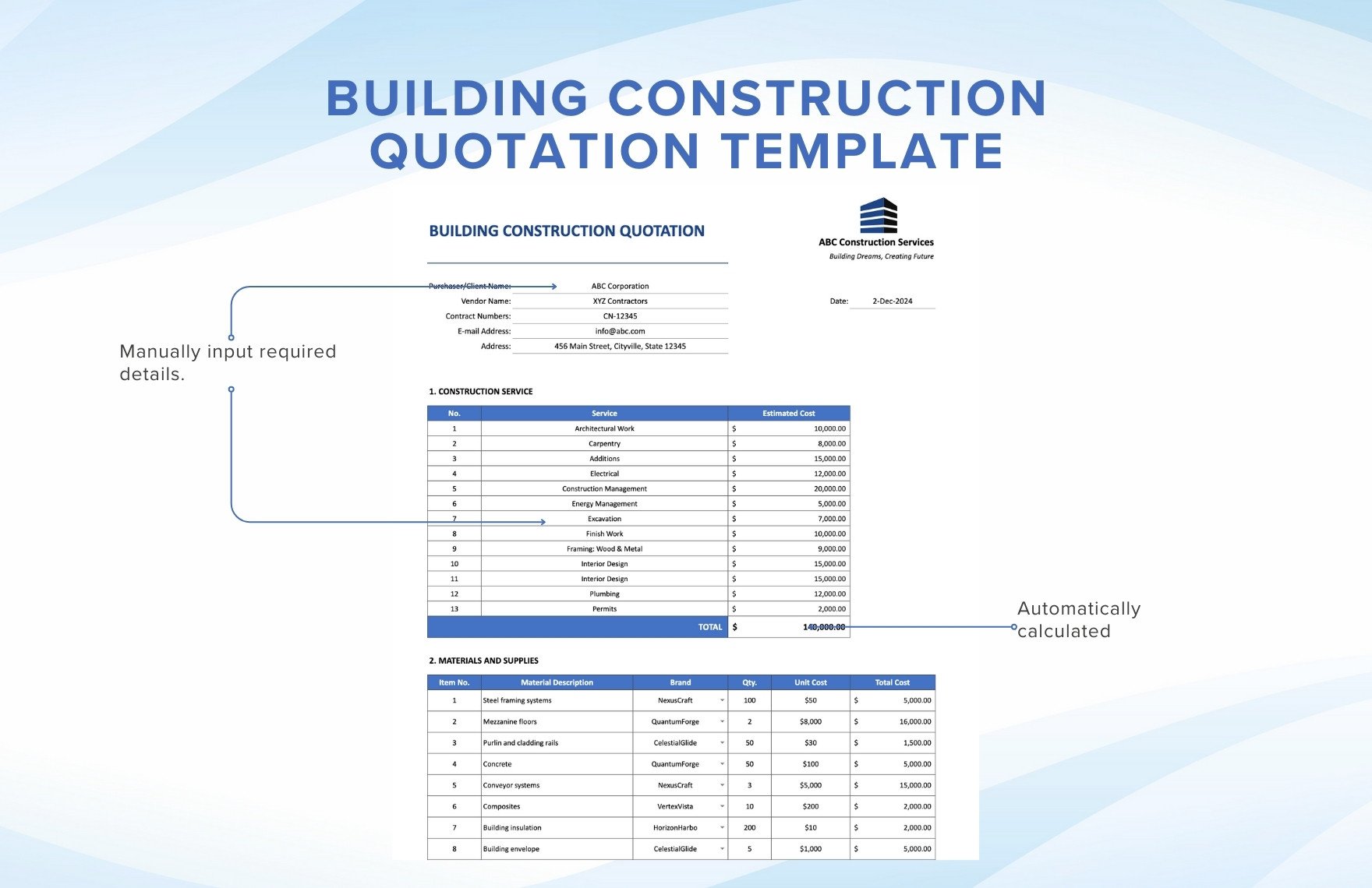 Building Construction Quotation Template