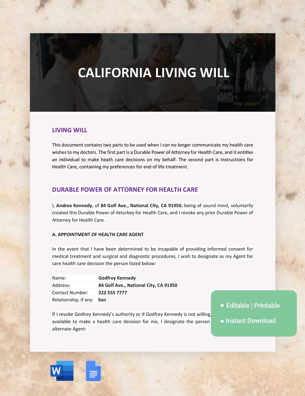 Free Standard Living Will Template