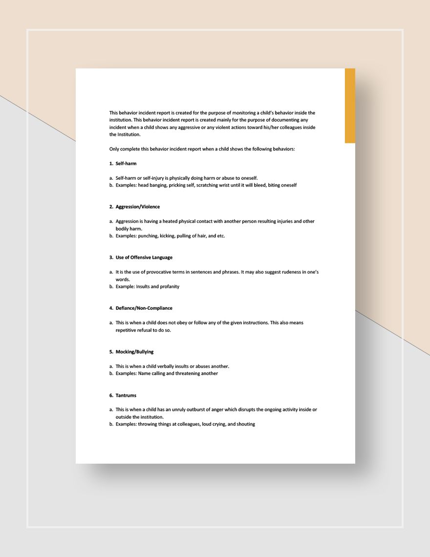 Behavior Incident Report Template In Word Pages Google Docs 