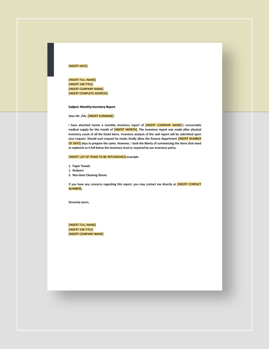 Monthly Inventory Report Template
