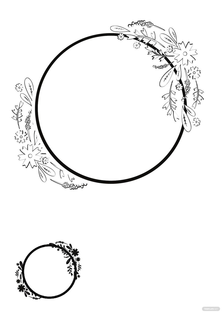 Free Black Floral Wreath Coloring Page in PDF